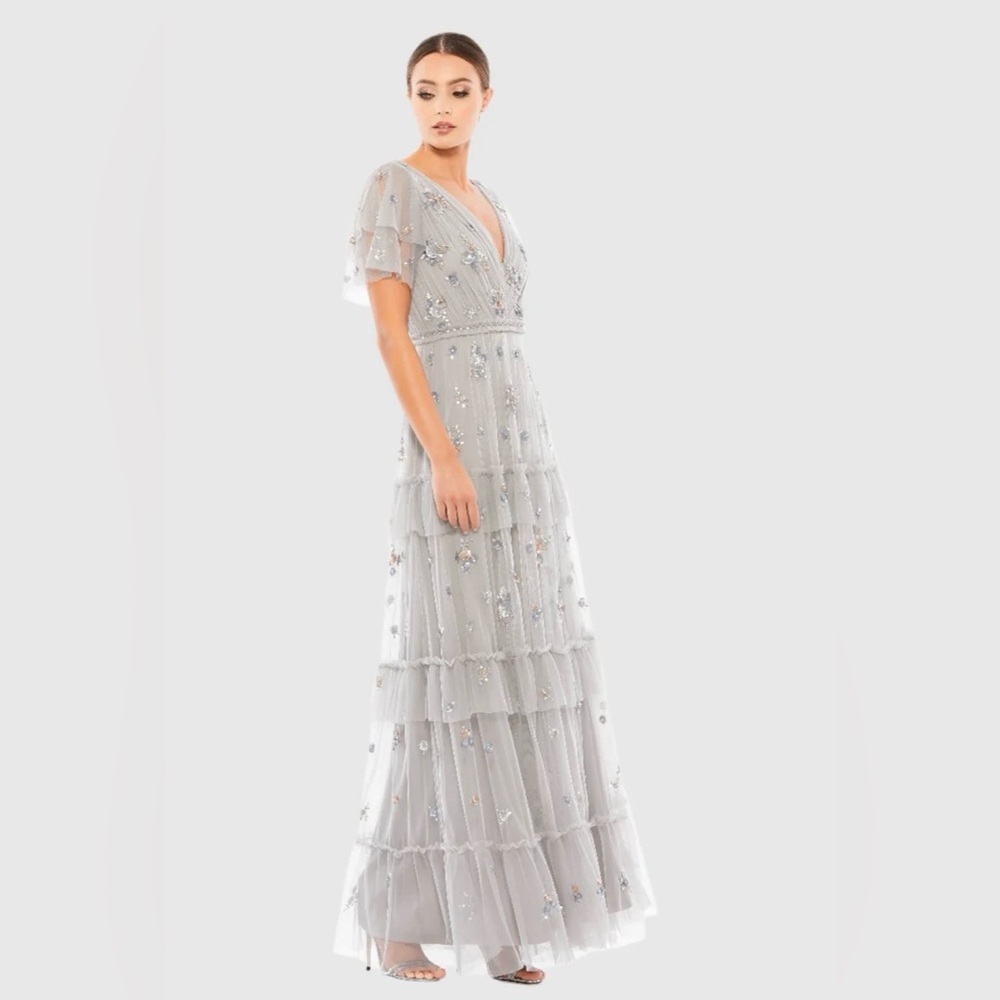 Mac Duggal Silver Embellished Gown